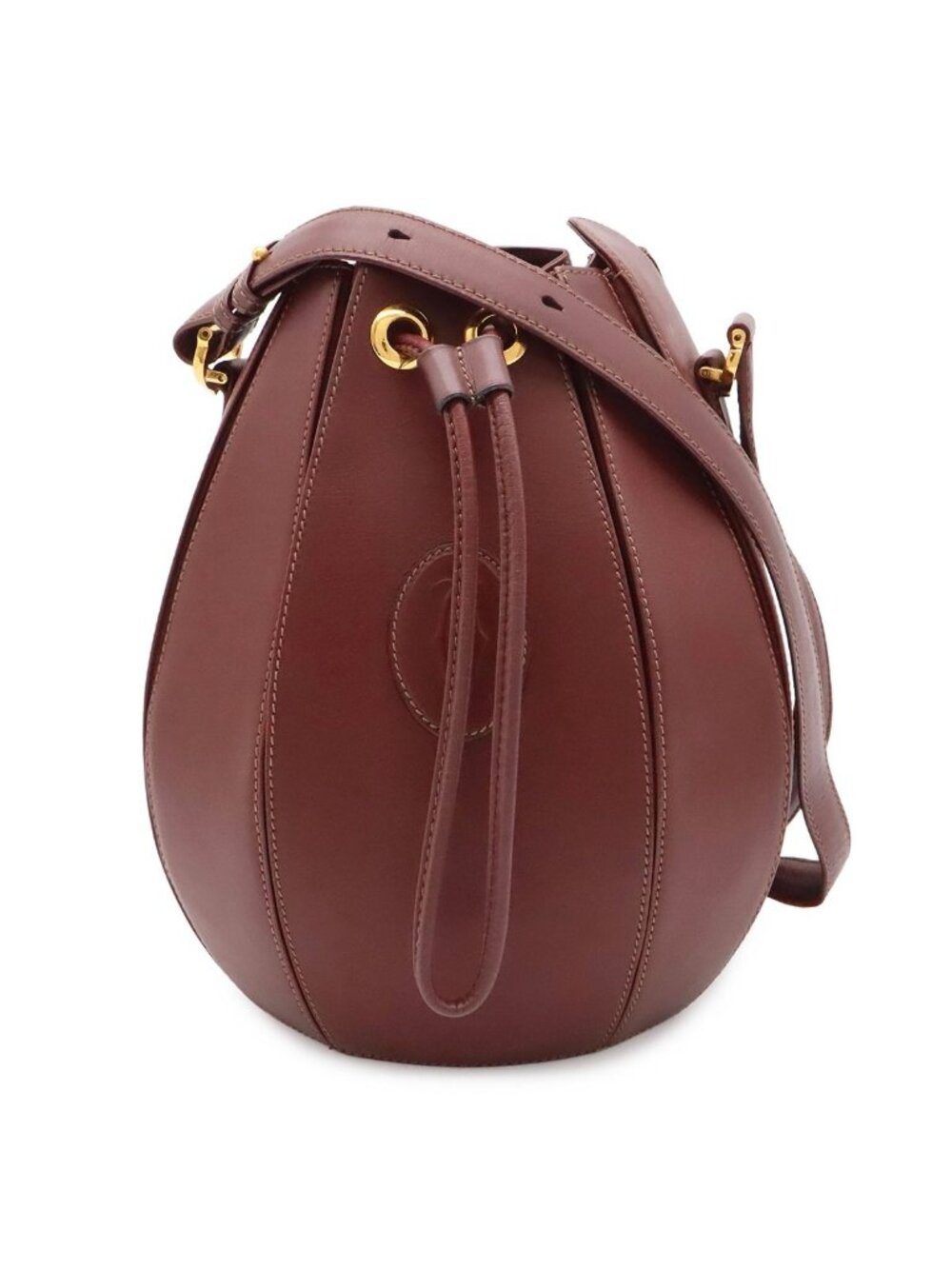 Cartier Must Line Shoulder Bag Drawstring Leather Bordeaux Gold